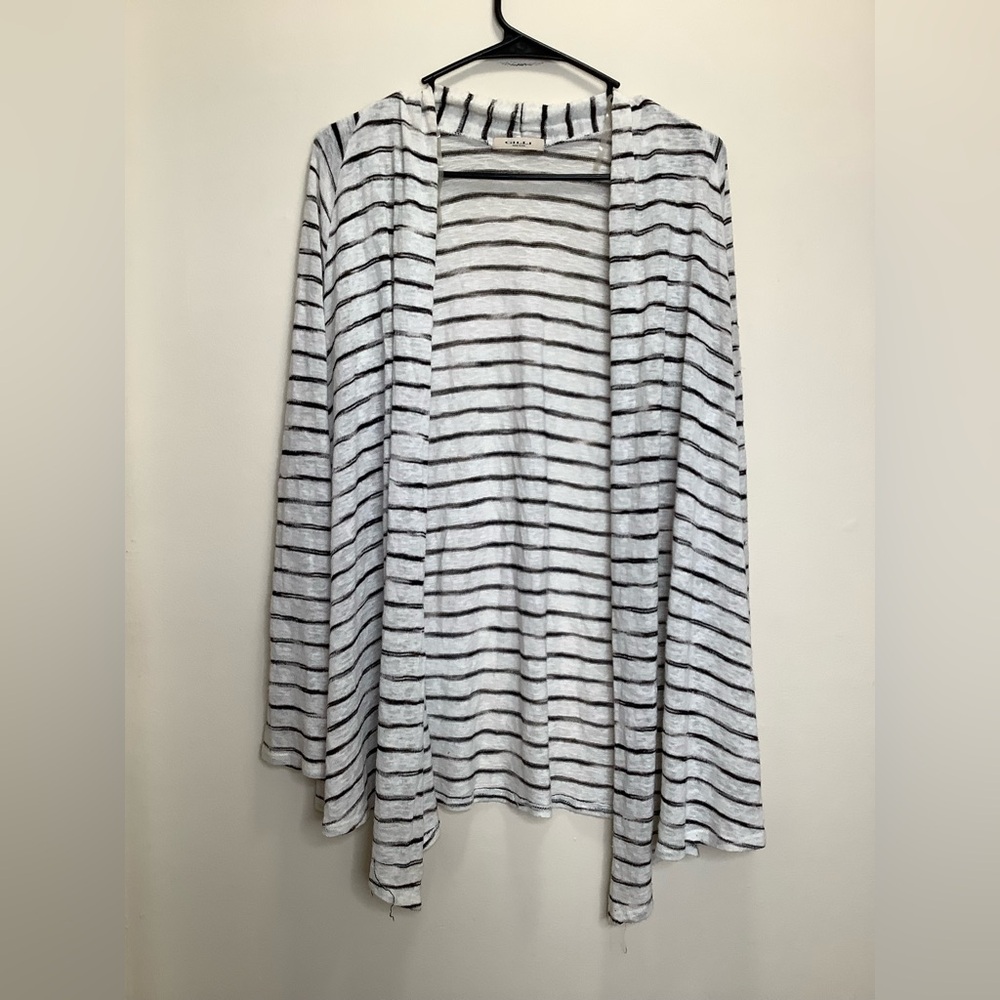 Gilli Linen Blend Black and Cream Striped Open Cardigan
